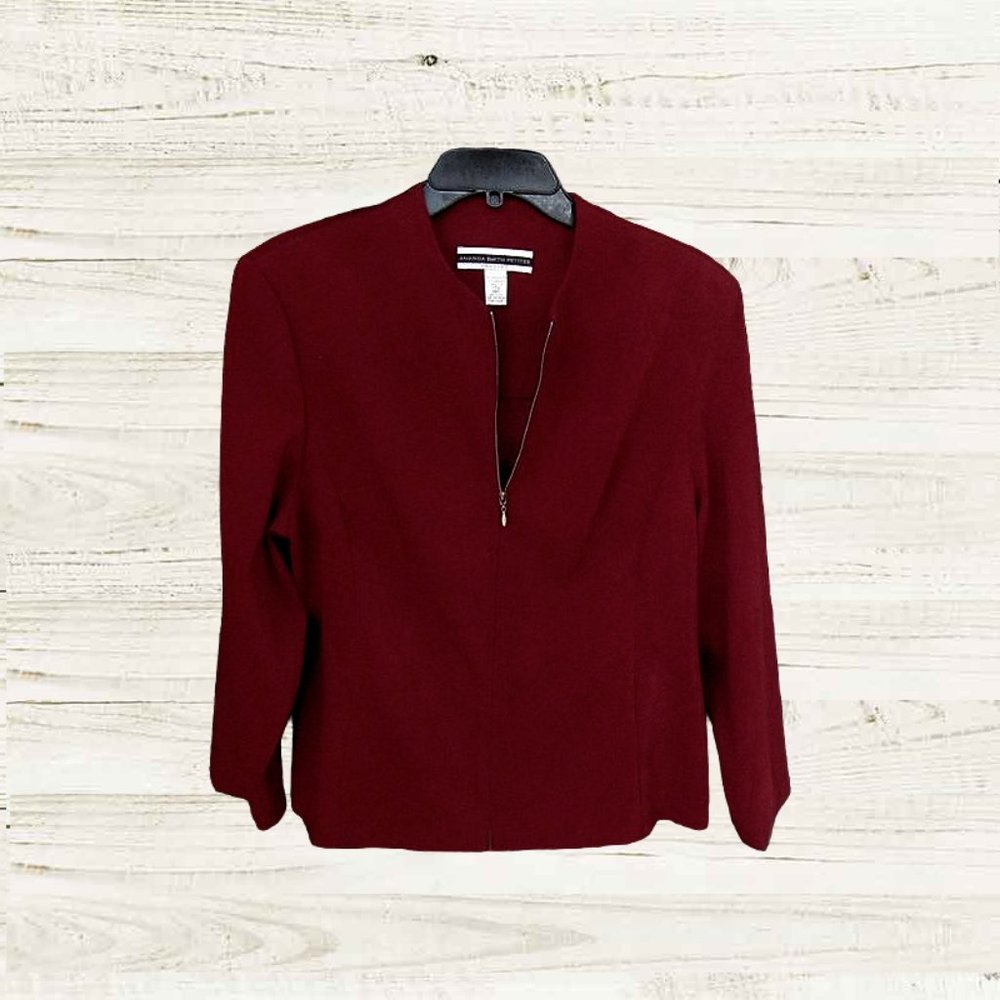 Amanda Smith  ize 14P womens blazer jacket long sleeves dk red faux suede